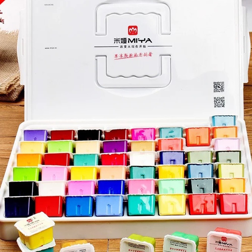 [ TÂM TÂM ]-Màu nước dạng thạch MIYA Himi Gouache pan set 56 colors x 30ml (TẶNG CỌ ỐNG VÀ GIẤY A6)