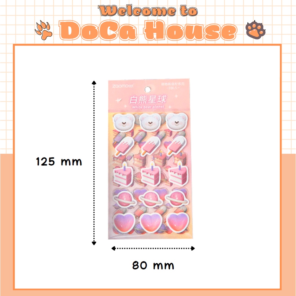 Set sticker 3D DOCA, sticker nổi nhiều chủ đề đáng, sticker trang trí sổ tay, bình nước, hộp bút