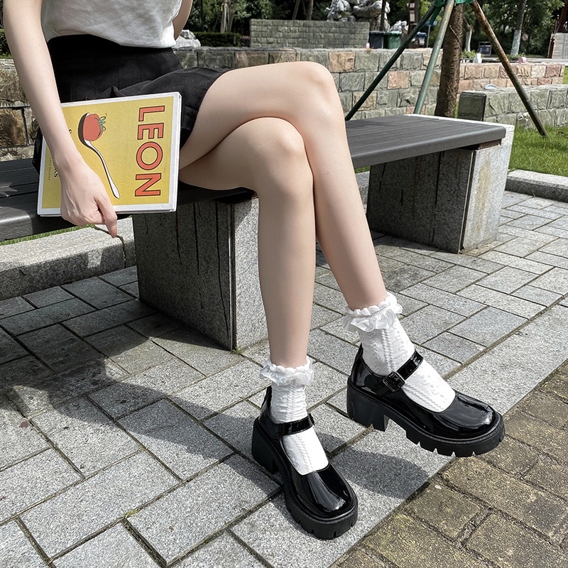 Giày búp bê lolita nữ cao gót quai cài phong cách ulzzang cao cấp HAVAVA GD009