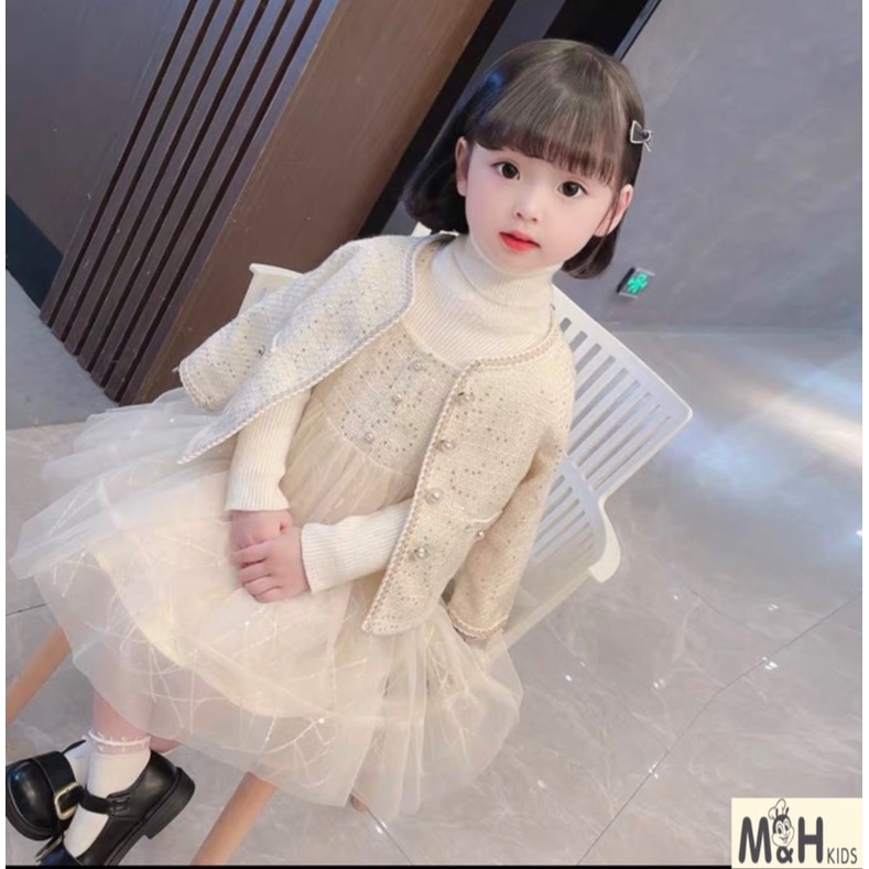 Set Áo Khoác Dạ - Chân Váy Ren Cực Xinh Xắn Cho Bé Gái NIAKI - TT06