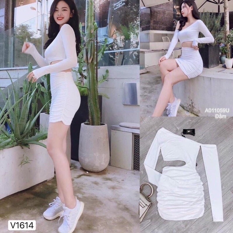 Đầm body khoét eo tay dài