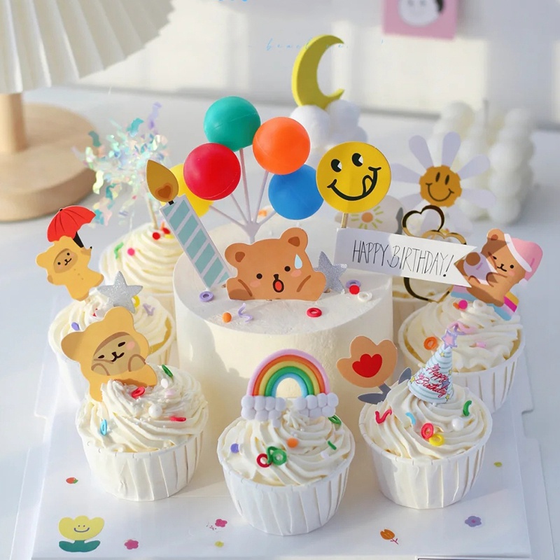 Set 7 / 16 Phụ Kiện Trang Trí Bánh Kem Họa Tiết Hoạt Hình Dễ Thương