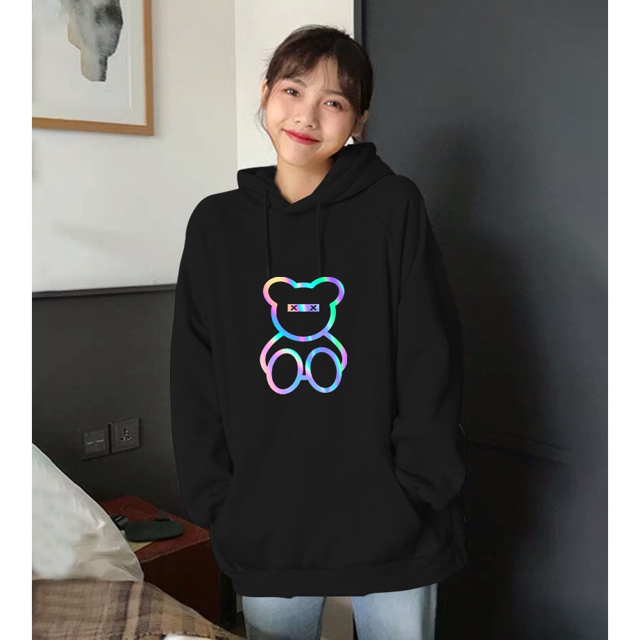 Áo Hoodie Chui Đầu Dáng Rộng Thời Trang Thu Đông 2020 Cho Cặp Đôi, Áo Khoác Nỉ Hoodie Phản Quang Gấu Teddy KN26