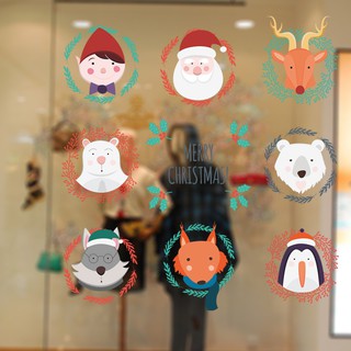 Miếng dán tường vinyl hình người tuyết, tuần lộc và ông già Noel