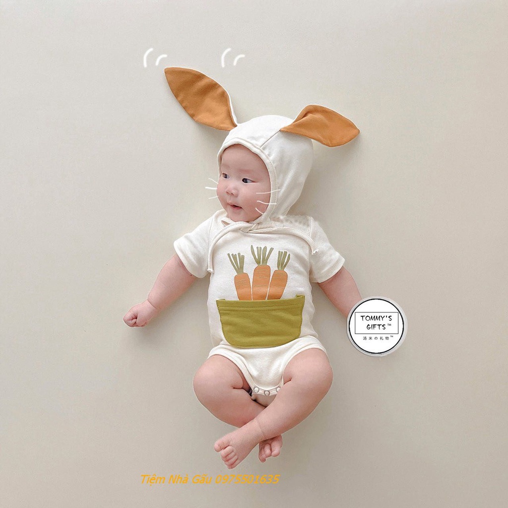 Body Carot Dễ Thương Ngắn Tay Liền Mũ Chụp Ảnh Đầy Tháng Thôi nôi Cho Bé Trai/Bé Gái 4-14kg