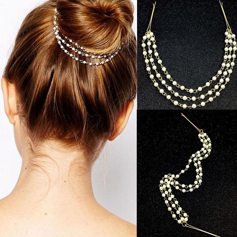 QQMALL Kẹp Tóc Dây Xích Hình Mặt Trăng Đính Đá Mới
