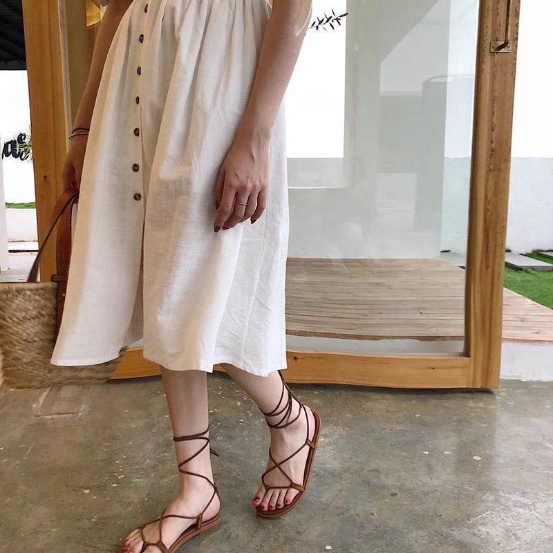 Sandal chiến binh nữ cột 2 dây mảnh đan chéo đế bệt 2 màu đen và nâu