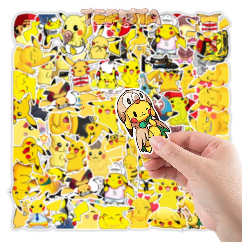 Pikachu Sticker TEPOTA Set 50 Miếng Dán Dễ Thương Trang Trí Thủ Công Không Thấm Nước Dán Mũ Bảo Hiểm, Xe, Laptop ST05