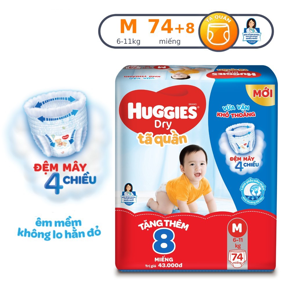 Tã/Bỉm Huggies Quần/Dán các size M74/L68/XL62/XXL56