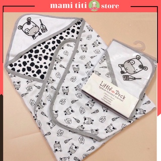 Chăn ủ cho bé sơ sinh mùa đông Little Duck chất liệu cotton 2 lớp có mũ cho bé kích thước 76x76cm