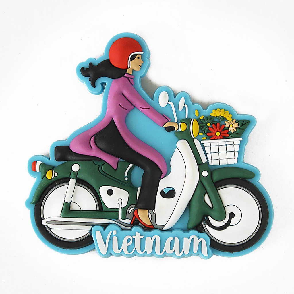 Nam châm trang trí tủ lạnh - Fridge Magnet - Áo dài xe Cub - Vietnam Magnet