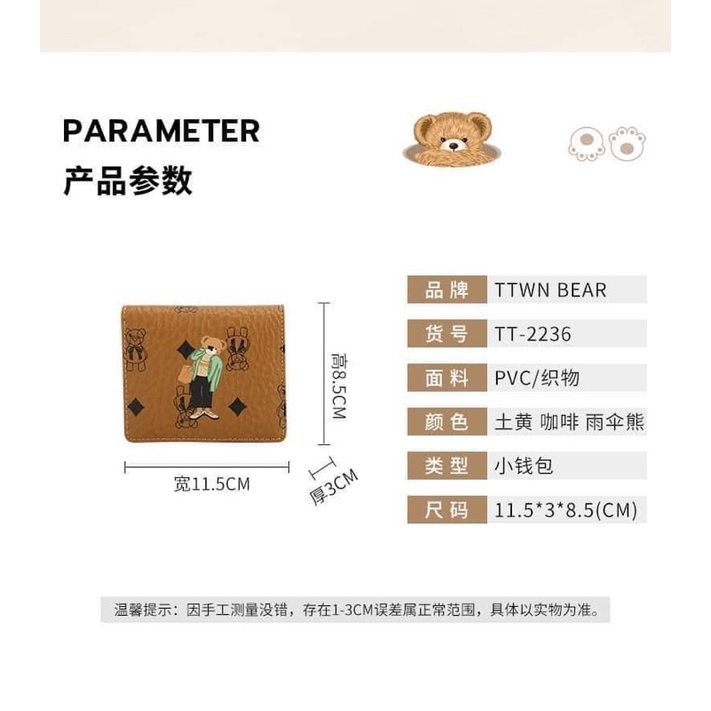 VÍ TTWN BEAR TT2236 CẦM TAY ĐỰNG THẺ CARD, MONEY THÁI LAN