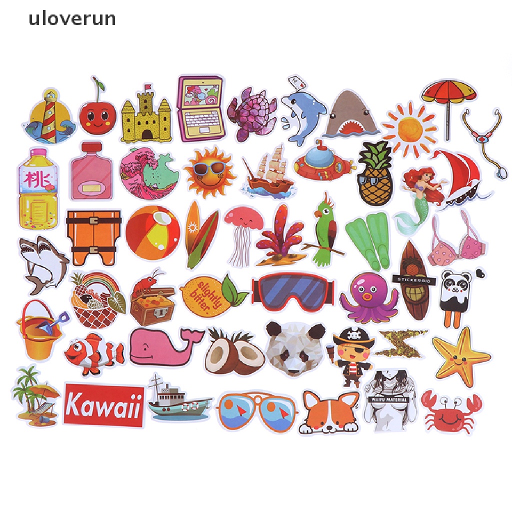 Set 50 Miếng Dán Hoạt Hình Dễ Thương Trang Trí Laptop Vali Đàn Guitar Ván Trượt DIY