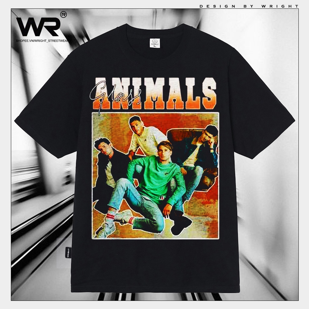 GROb /Áo thun Glass animals wright Vintage tay ngắn cổ tròn form rộng phong cách âu mỹ retro cotton!