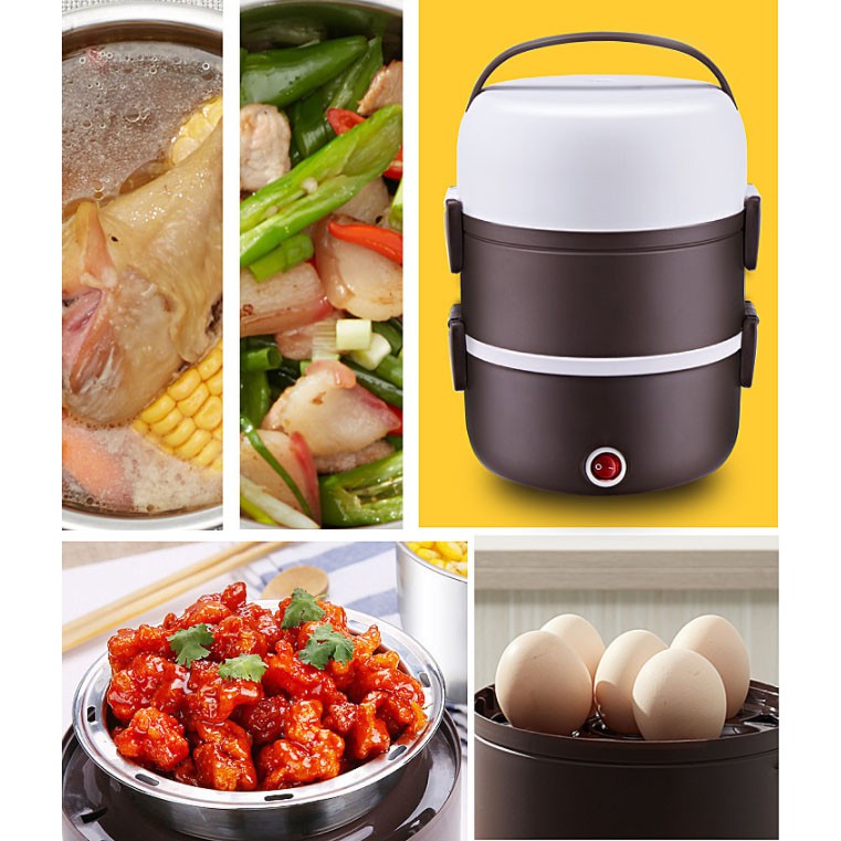 HỘP MINI NẤU,Ủ CƠM, ĐỒ ĂN TIỆN DỤNG 3 tầng ruột inox [ BẢO HÀNH 6 THÁNG] | BigBuy360 - bigbuy360.vn