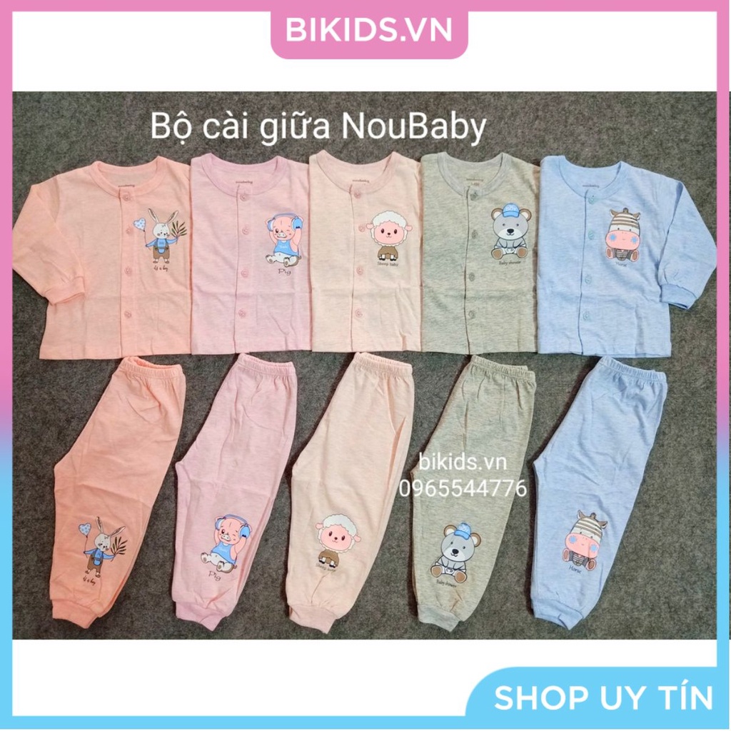 Noubaby - Bộ ss dài tay cài giữa chất Melange cho bé 3-24 tháng