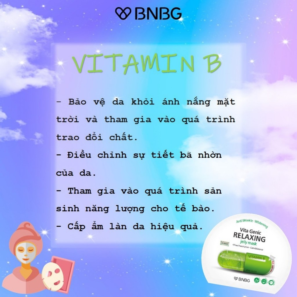 [Có Tem BNBG] Mặt nạ giấy BNBG Vita Genic Jelly Mask 30ml  (Lifting, Whitening, Relaxing, Hydrating)
