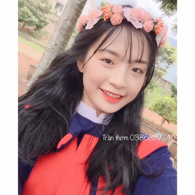 Vòng hoa đội đầu kỉ yếu hoa lụa phối nhuỵ nhũ