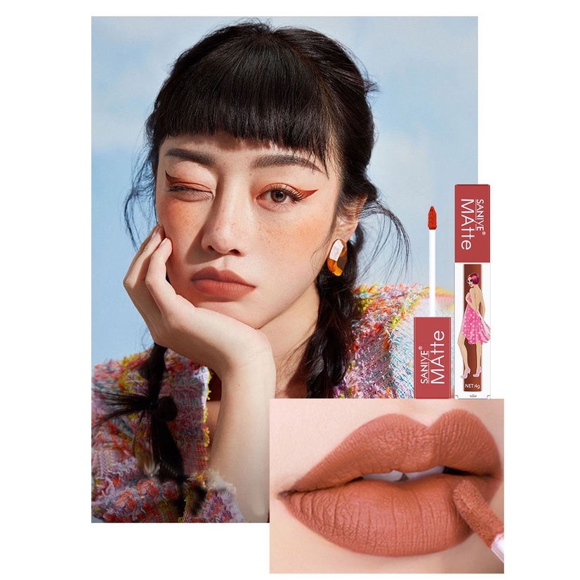 [Hàng mới về] Son môi SANIYE dạng lỏng chống thấm nước lâu trôi nhanh khô 9 màu thời trang tùy chọn