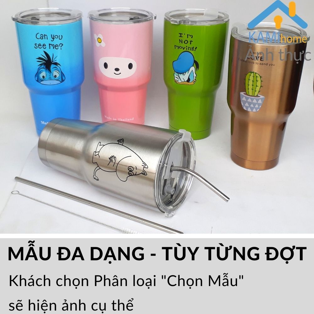 Ly giữ nhiệt Thái Lan 900ml đã kèm Ống hút bình cốc cách nhiệt inox cao cấp