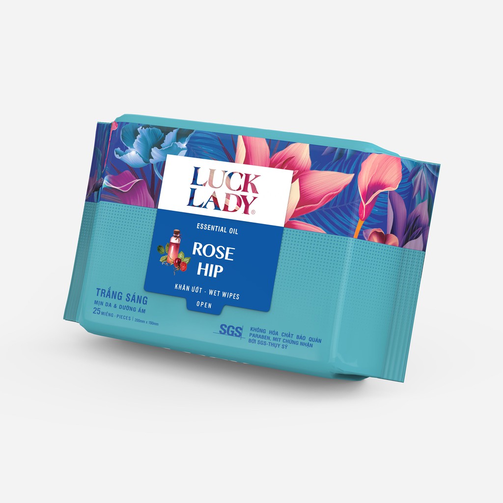 Combo 10 gói khăn ướt Luck Lady rose hip trắng sáng, mịn da