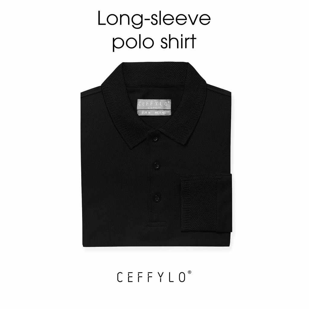 [Mã LTP50 giảm 50000 đơn 150000] Áo Polo Dài Tay Đen Trơn Basic Vải Cotton Mềm Mịn - CEFFYLO | BigBuy360 - bigbuy360.vn