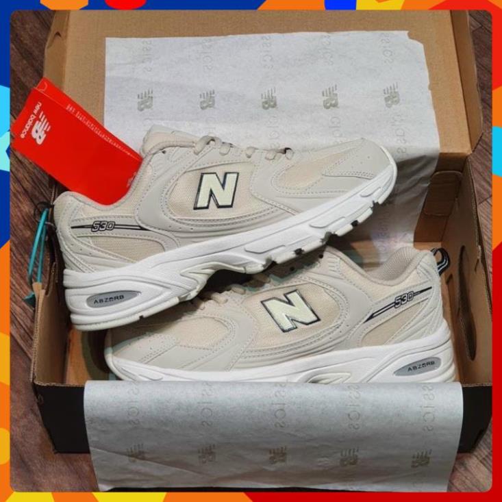 [FreeShip+ Hàng Cao Cấp] Giày NB 530 kem trắng be vàng xịn, Giầy New Blace trắng kem sữa nâu full phụ kiện