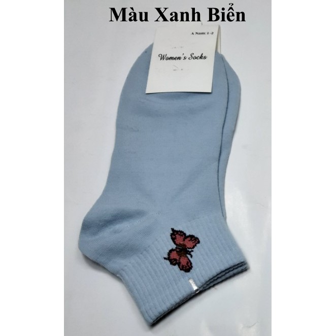 TẤT VỚ NỮ CỔ NGẮN In hình bướm Chất liệu thun cotton co giãn Thoáng mát Thấm hút mồ hôi Nhãn hiệu Women's Socks