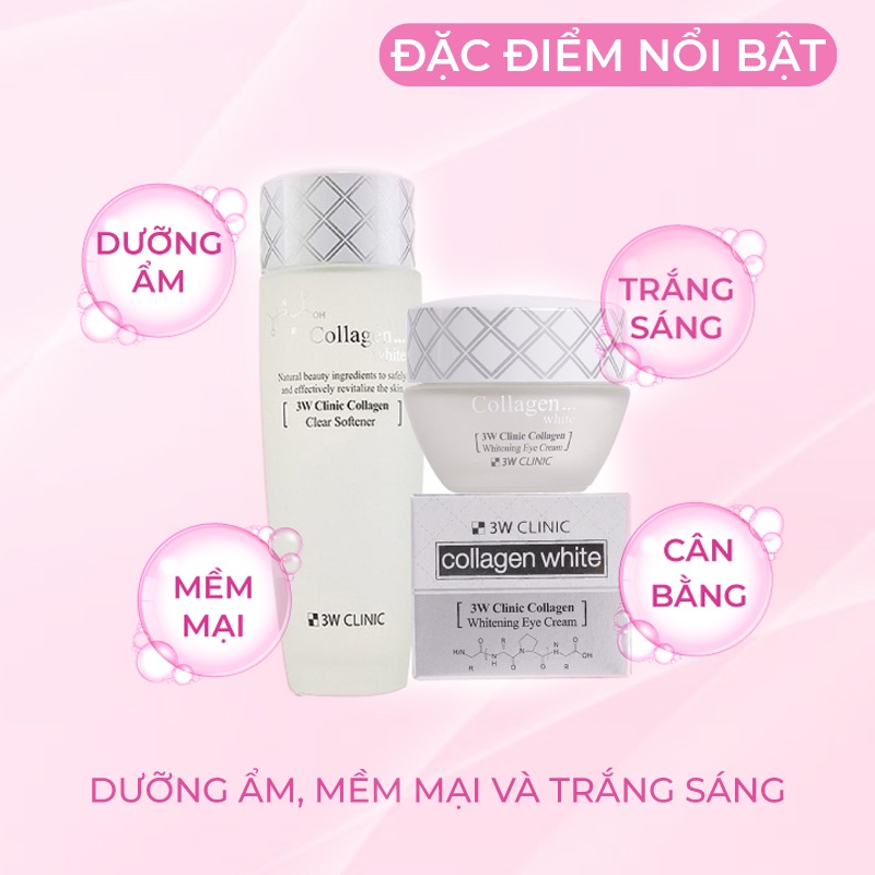 Bộ Skincare dưỡng trắng da dưỡng ẩm 3W Clinic Hàn Quốc  chiết xuất từ Collagen chống lão hóa