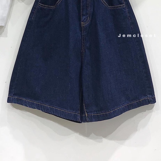 Quần Short Jean Nữ Có Nút Eo Tùy Chỉnh JEM CLOSET Quần Đùi Nữ Ống Rộng APET Thiết Kế Basic Lên Form Siêu Thon Chân 2736