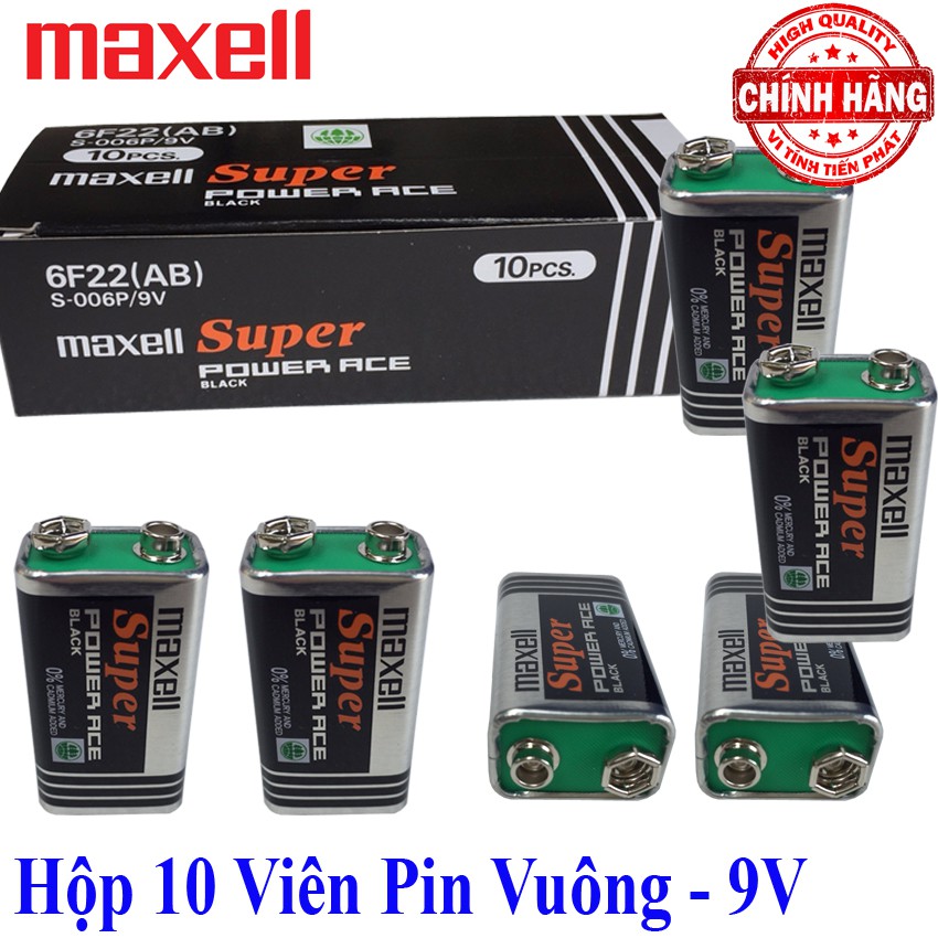 Hộp 10 Viên Pin vuông 9V Maxell Super Power - 6F22 Maxell