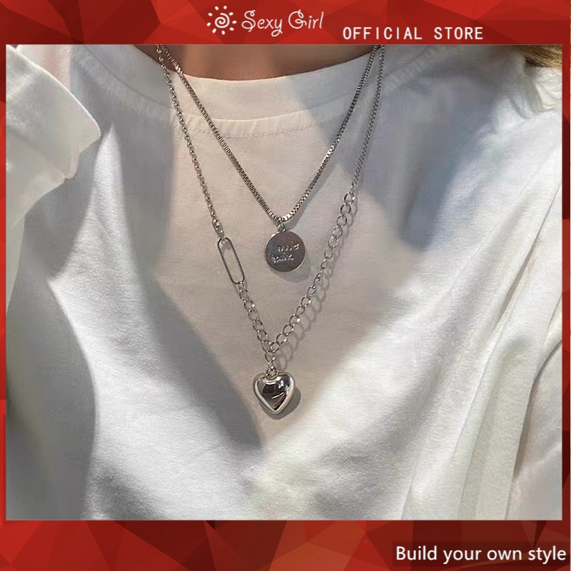 Vòng cổ Hai Lớp Bằng Thép Titan Mặt Chữ Love Phong Cách Hàn Quốc Thời Trang Cho Nữ