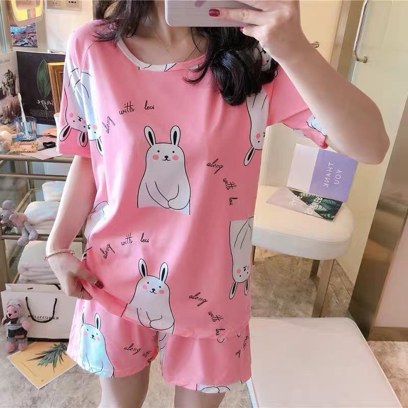 Đồ Ngủ Nữ Cotton Thun Cộc Tay Pijama Đồ Bộ Nữ Cộc Tay Dễ Thương Mùa Hè Chất Mát Mẫu 2021 K5C3