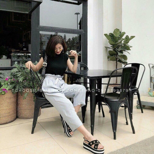 Quần suông ống sớ đũi tằm nơ cạp cao