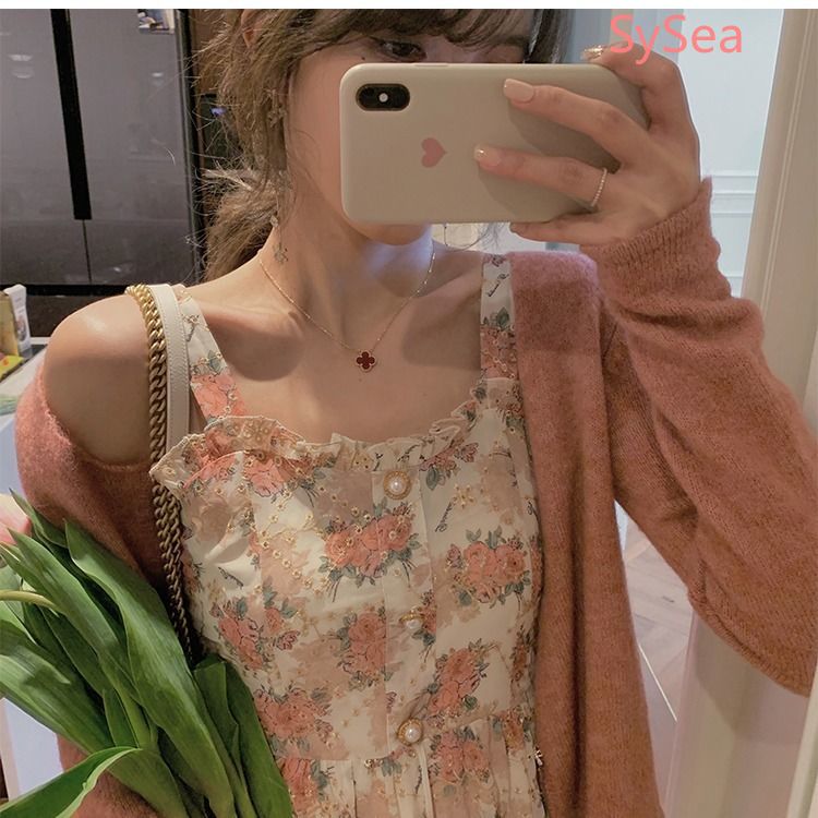 Đầm chiffon dây phối hoa dễ thương dành cho nữ | BigBuy360 - bigbuy360.vn