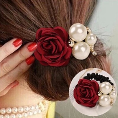 Dây cột tóc hoa hồng ngọc trai