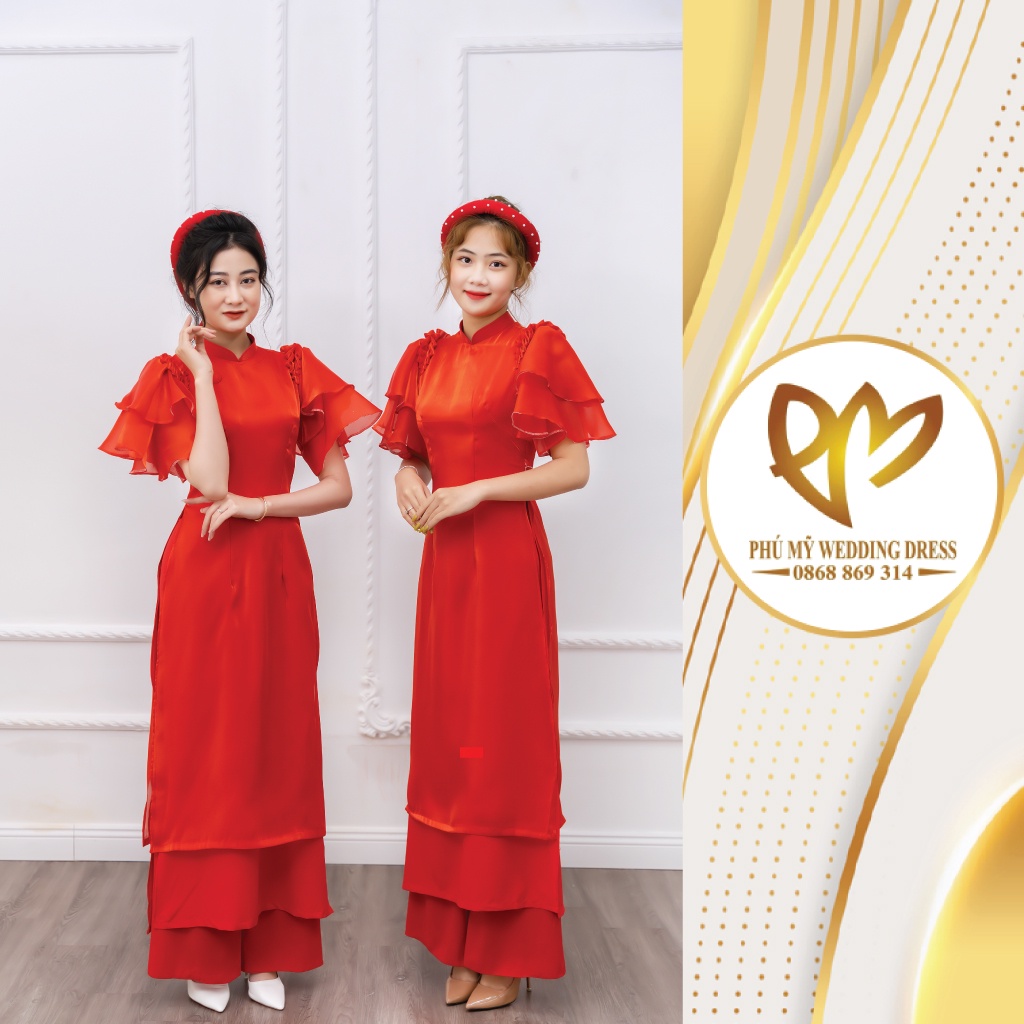 Áo dài truyền thống voan tơ cánh tiên màu đỏ