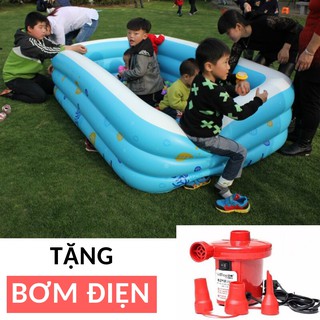 Bể bơi phao chữ nhật 3 tầng các kích cỡ + Bơm hơi điện 2 chiều