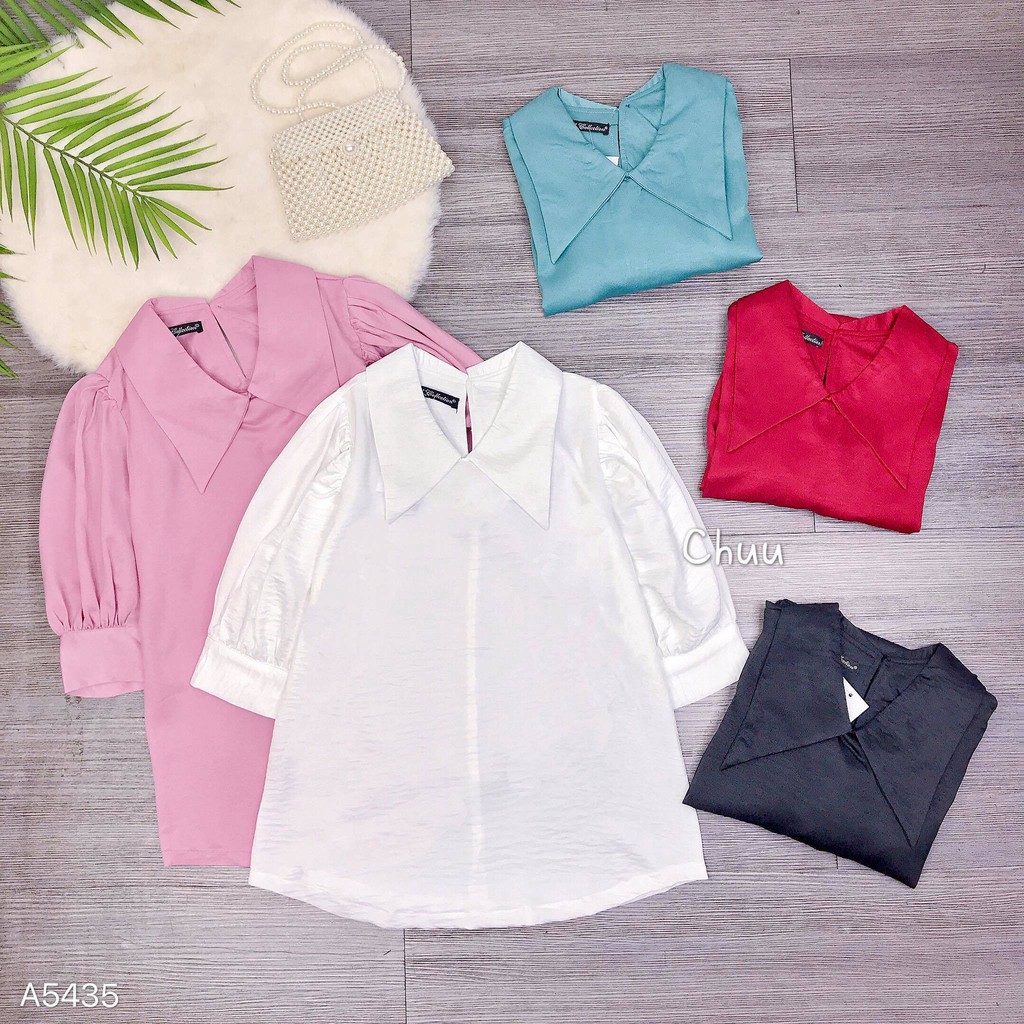 [ Mã WASTRUN4 giảm 10% tối đa 30K đơn 99K] Áo Sơ Mi Nữ Trắng Công Sở Lụa Tằm Ướt Cổ Nhọn CHUU A5435 | BigBuy360 - bigbuy360.vn