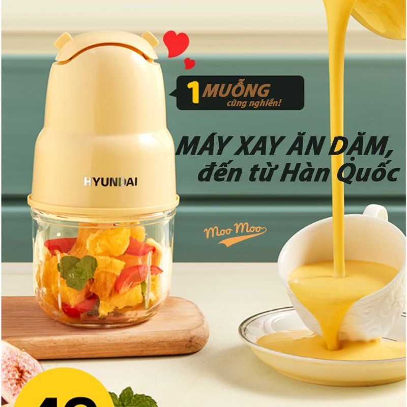 Máy xay 0,3 lít HUYNDAI 6 lưỡi tích điện, cối thuỷ tinh siêu bền