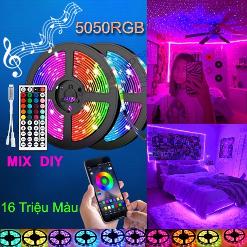 [Có Sẵn] Đèn Led Tiktok 5m 5050RGB Mix DIY Trên 50 Màu Trang Trí Phòng Ngủ Nháy Theo Nhạc Sử Dụng App