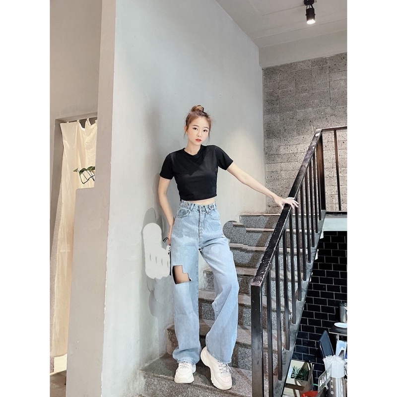 QUẦN BÒ ỐNG RỘNG RÁCH Mã06