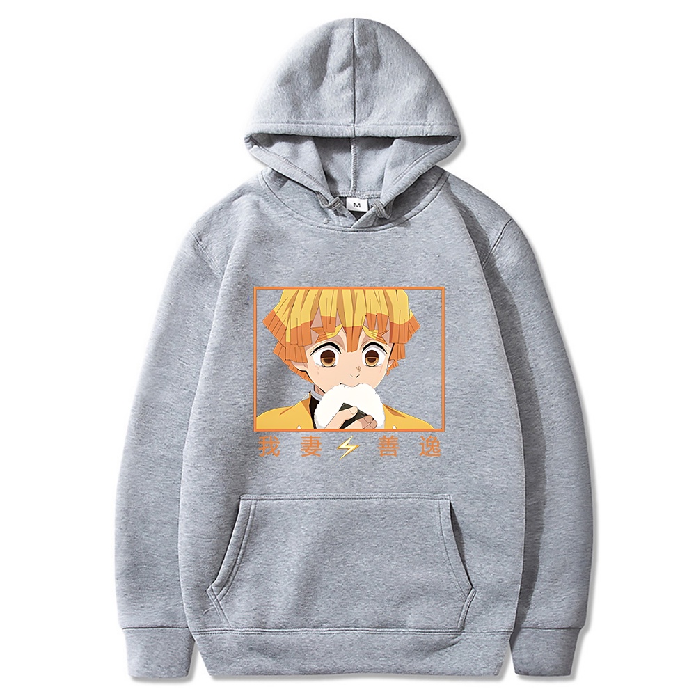 💥HOT💥 Áo Hoodie Tay Dài In Họa Tiết Hoạt Hình Demon Slayer Agatsuma Zenitsu Phong Cách Harajuku Đường Phố Cho Nam Homme