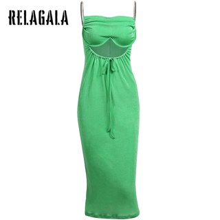 RelaGala Nữ Rỗng Ra Rốn Dây Xích Sling Gợi Cảm Tính Khí Đầm