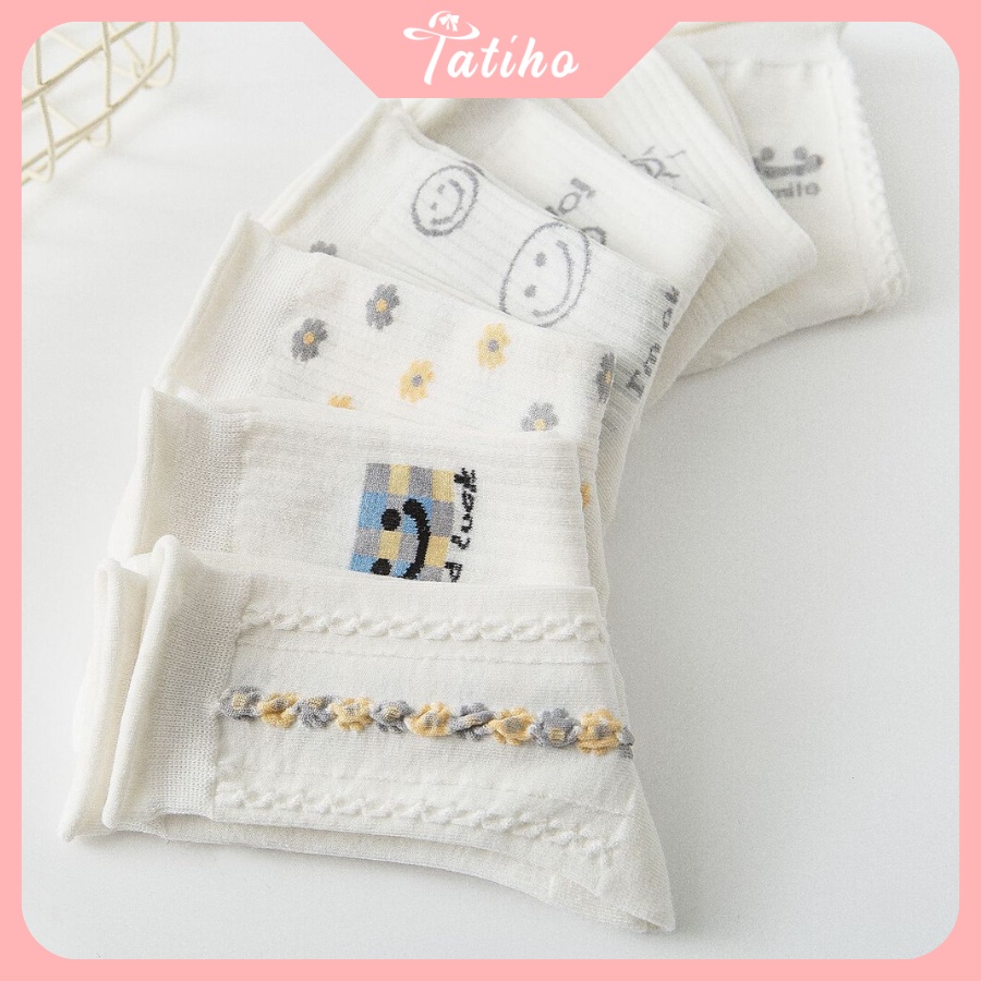 Vớ Tất Cotton Cổ Cao Nữ Đẹp Họa Tiết Dễ Thương Phong Cách Nhật Bản Dễ Thương - Tatiho - Mã TV025