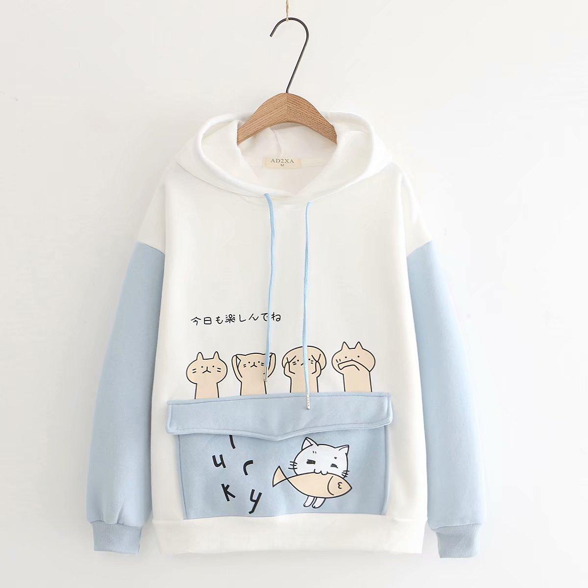 Áo Hoodie Nỉ Túi Lớn in Hoạt Hình Mèo Bắt Cá Hot Teen. XTTT | BigBuy360 - bigbuy360.vn
