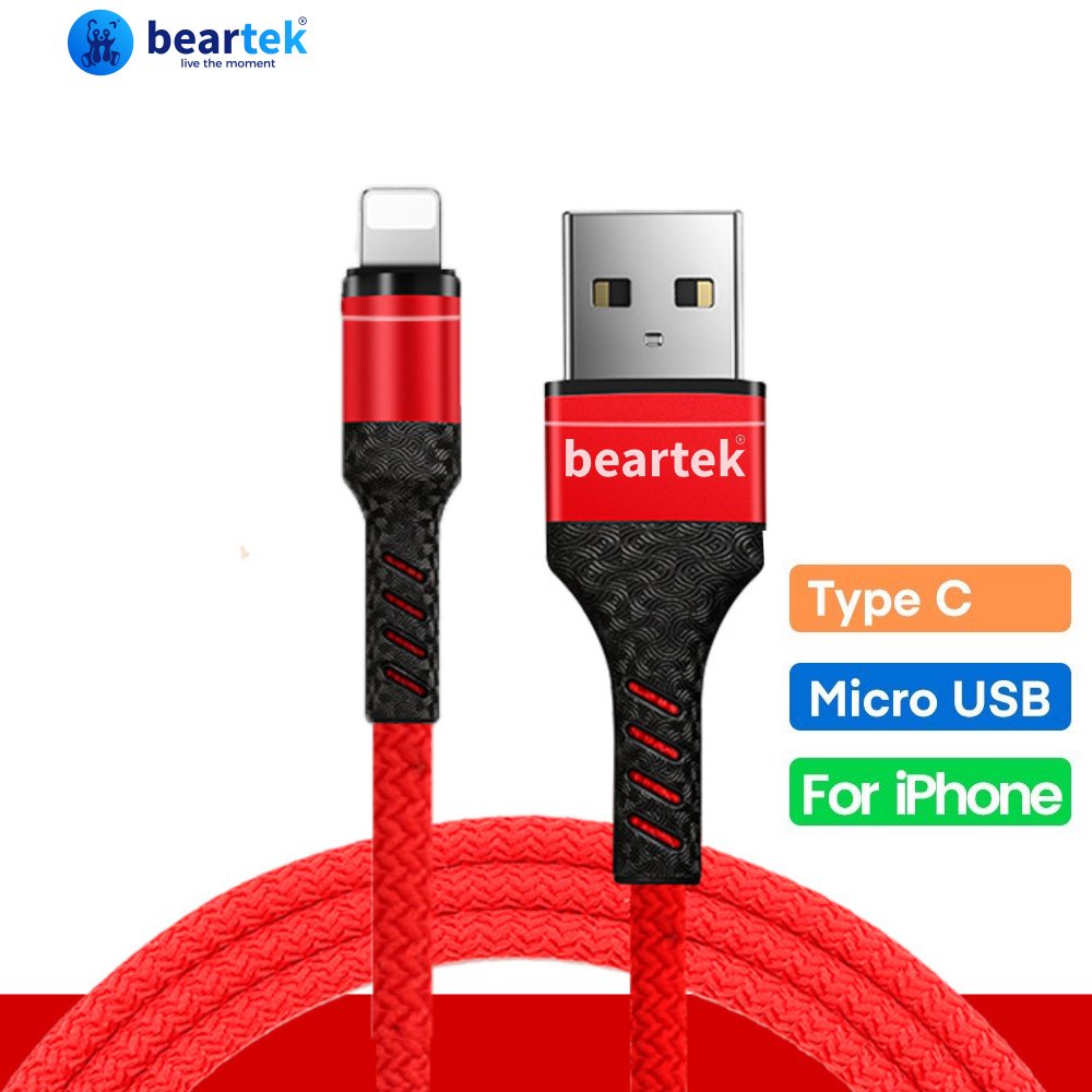 Dây Cáp Sạc Nhanh Beartek Bện Dây Nylon Cổng USB cho Ip 5/6/7/8/X/XS/XS Max