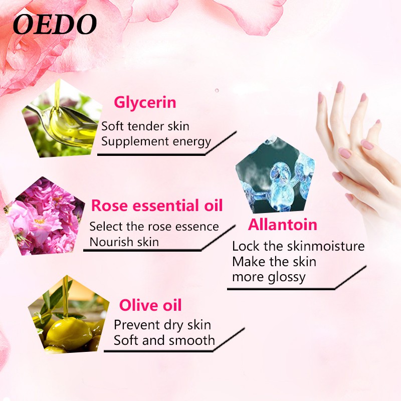 Kem chiết xuất hoa hồng OEDO làm trắng và dưỡng da tay + 2 mặt nạ tẩy tế bào chết cho da chân mềm mại sạch sẽ