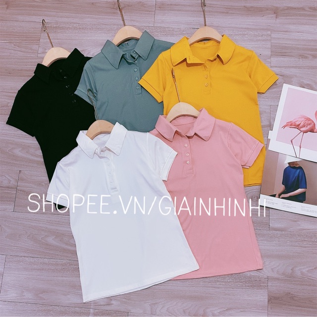 Áo thun cổ bẻ trơn đẹp, Áo phông ngắn tay dáng ôm vải cotton co giãn AT1178 - NhiNhiShop