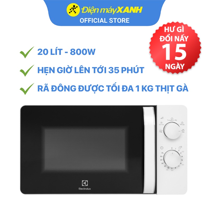 [Mã ELHADEV giảm 4% đơn 300K] Lò vi sóng Electrolux EMM20K18GW 20 lít 800 W - Chính hãng BH 2 năm